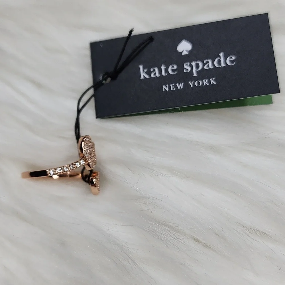 Kate Spade Yours Truly Pave Heart Ring Adjustable Clear/Rosegold - New with Tags